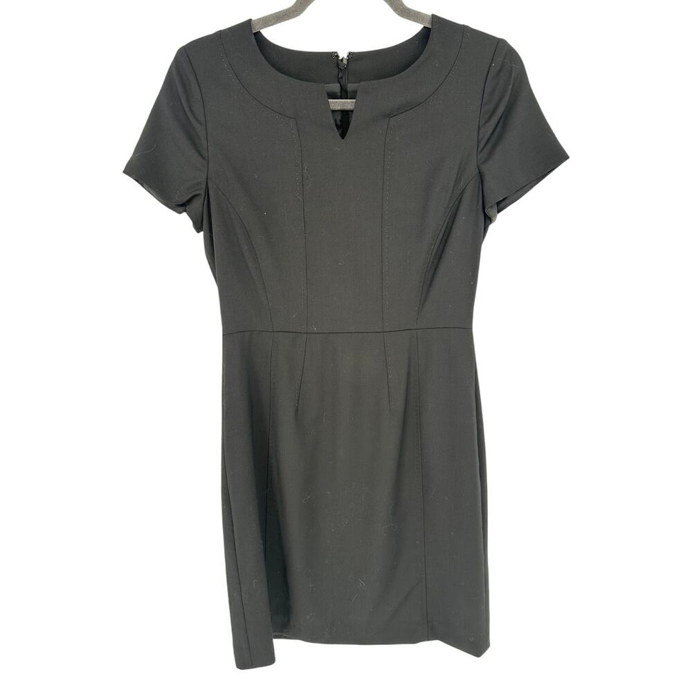 Brooks Brothers Tollegno Italian Wool‎ Sheath Dress Womens 2 Black Short Sleeve